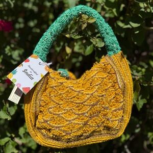NWT Made in India Pineapple Slice Yellow Green Beaded Bag Spring Summer